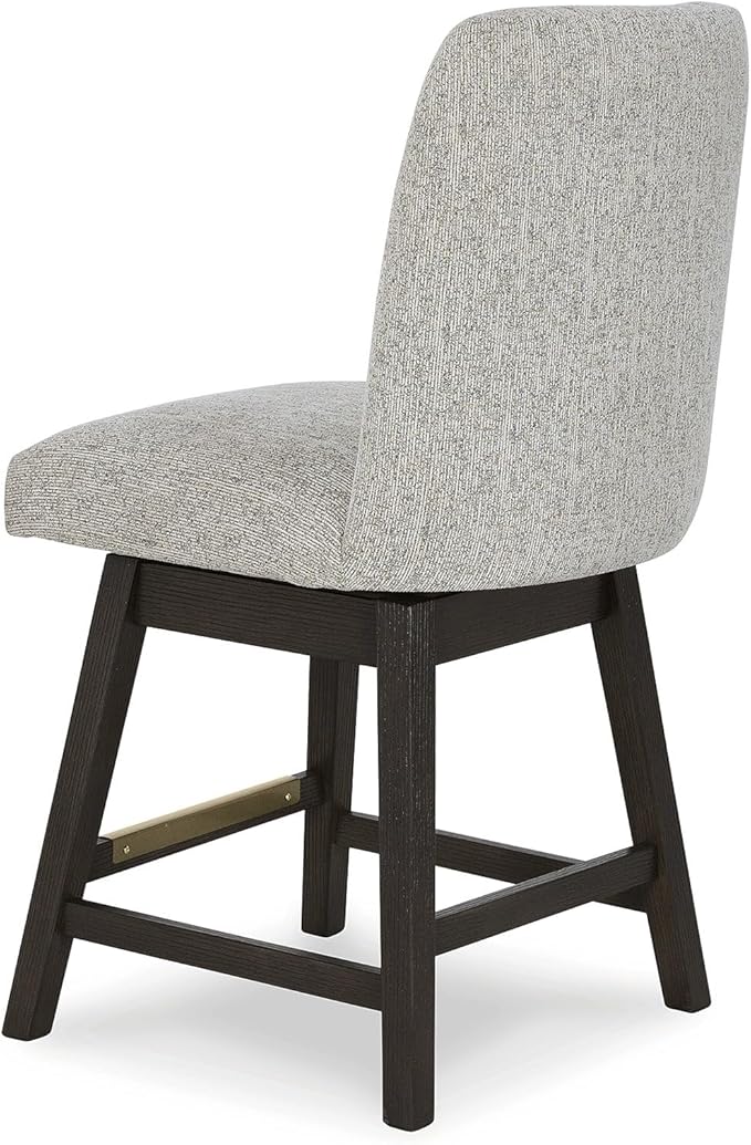 Signature Design by Ashley Burkhaus Counter Height Upholstered Swivel Barstool, Set of 2, Foam Cushion, Metal Footrest, Solid Wood Frame, Beige & Dark Brown