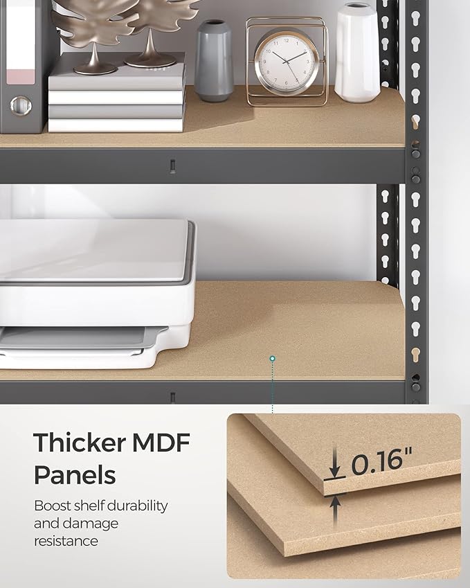 SONGMICS 5-Tier Storage Shelves, Load 2310 lb, Garage Storage, Boltless Assembly, Adjustable Shelving Unit, 11.8 x 29.5 x 59.1 Inches, for Study Shed Basement, Gray and Natural Beige UGLR300G01
