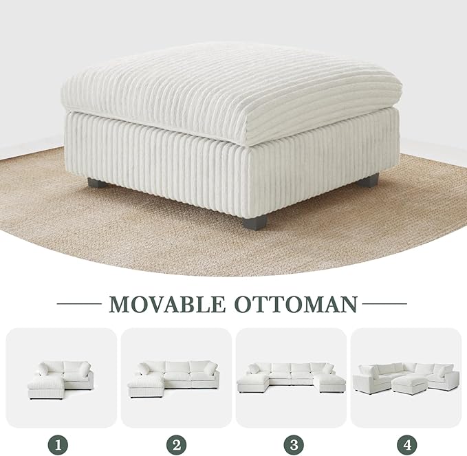 Modular Sectional Sofa, L Shaped Sofa with Chaise Ottoman, Deep Seat Cloud Sectional Couch, Couch Cushion Covers Removable, Comfy Modular Couches for Living Room, Office, Apartment, Beige