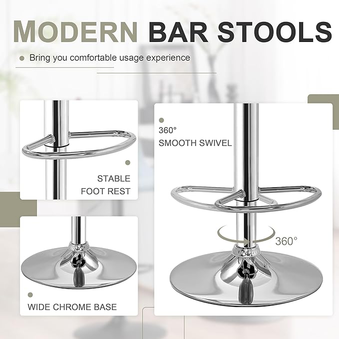 VECELO Bar Stools Set of 4, Adjustable Bar Stools with Back, Bar Height Stools for Kitchen Counter