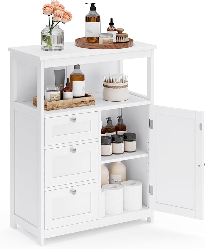 VASAGLE Floor Storage Cabinet, Freestanding Storage Unit with 3 Drawers, Adjustable Shelf, 11.8 x 23.6 x 31.5 Inches, for Living Room, Bathroom, Entryway, White UBBC542P31V1