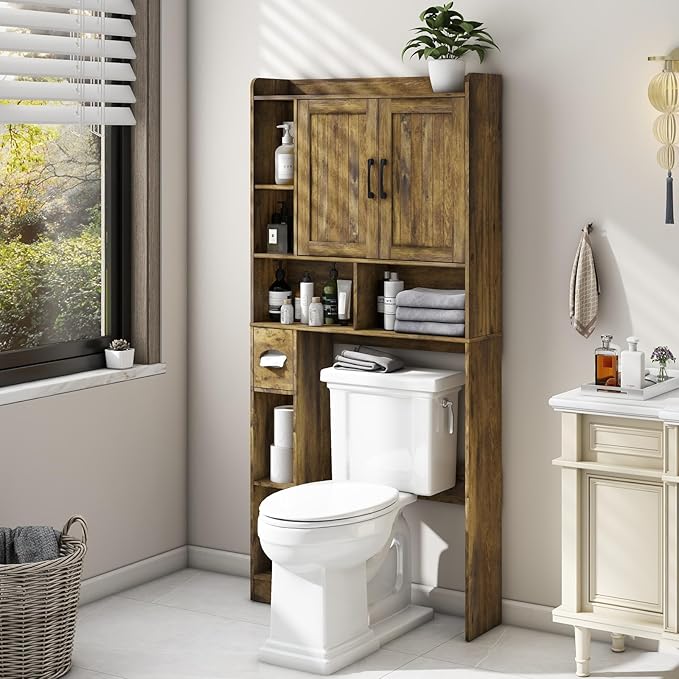 Vabches Over The Toilet Storage Cabinet, Farmhouse Storage Cabinet Over Toilet with Barn Door,Home Space-Saving Toilet Rack for Bathroom, Restroom and Laundry