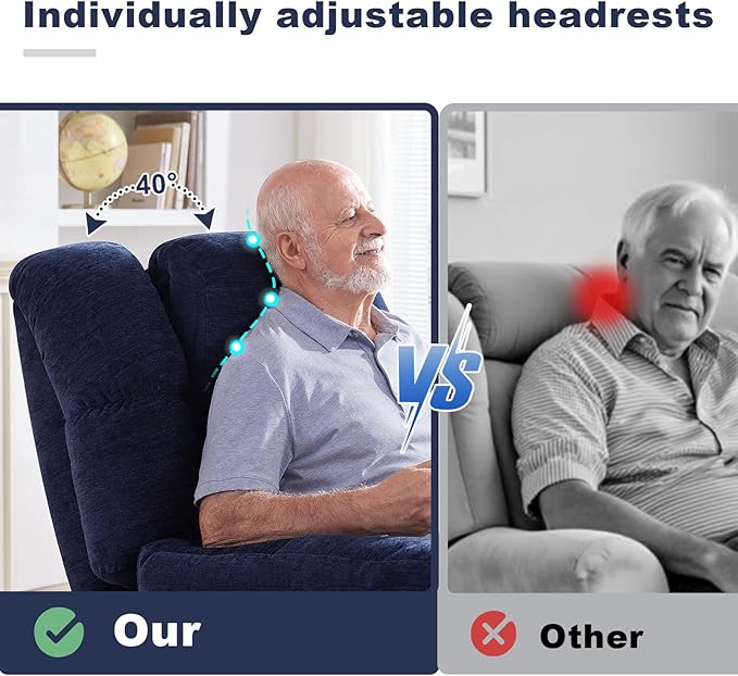 Triple Motor Power Lift Recliner Chair with Massage and Dual Heat for Elderly People, Zero Gravity Lay Flat Recliner Infinite Position, USB Ports(Navy Blue)