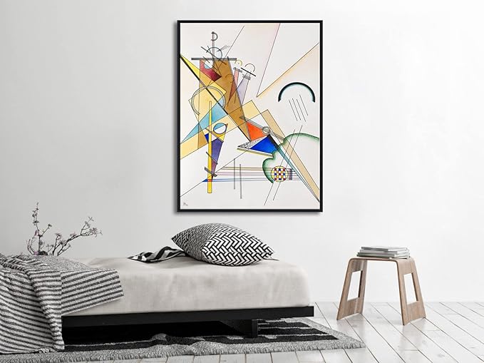 Wieco Art Large Framed Canvas Wall Art Gewebe 1923 by Wassily Kandinsky Classic Abstract Famous Paintings Reproductions for Home Decoration Office decorationsand