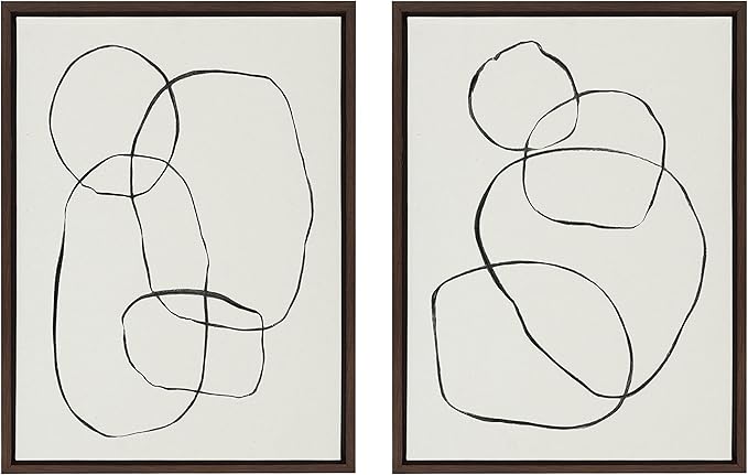 Kate and Laurel Sylvie Modern Circles and Going in Circles Framed Canvas Wall Art Set by Teju Reval of SnazzyHues, 2 Piece Set 18x24 Natural, Beautiful Abstract Minimalist Wall Art