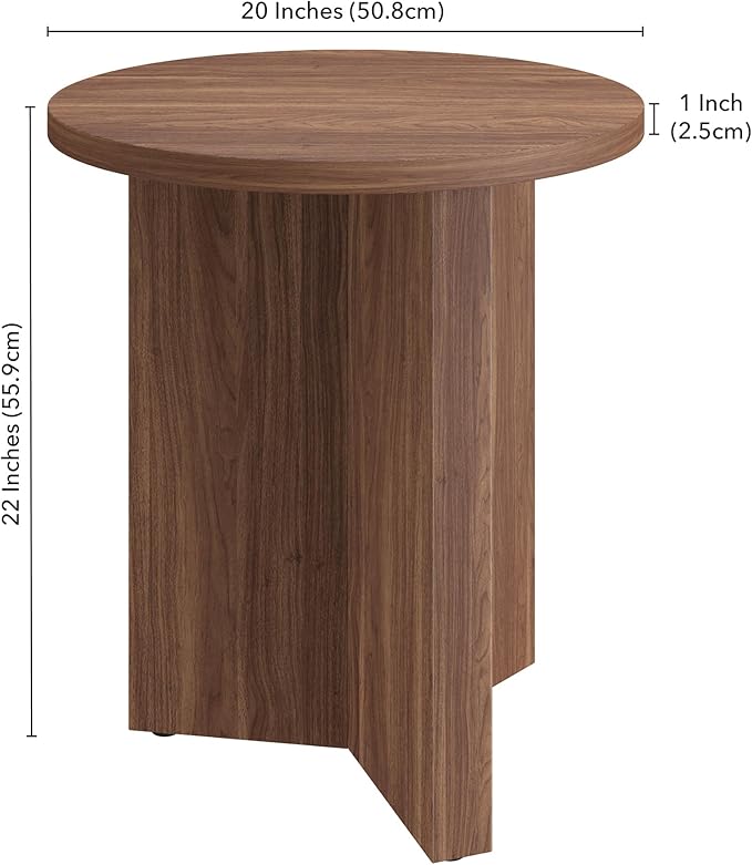 Henn&Hart 20" Wide Round Side Table in Satin Walnut, for Home, Living Room, Bedroom, Entertainment or Office