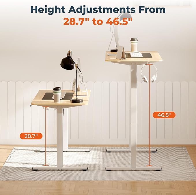 Adjustable Stand Up Desk with Memory Preset, 55 x 24 Inch Standing Desks Electric Desk for Home Office with Splice Board (Maple)