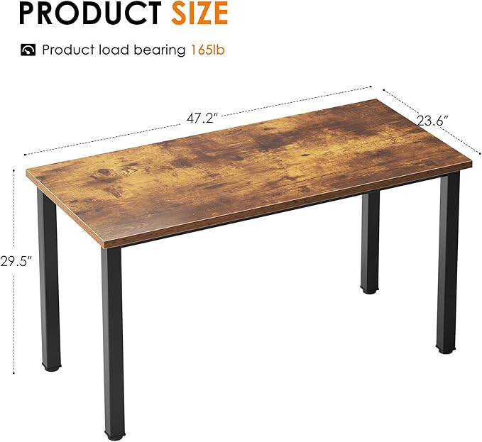 Need Computer Desk, 47 inch Home Office Desk, Modern Simple Style Home Office Gaming Desk, Basic Writing Table for Study Student, Black Metal Frame, Rustic Brown