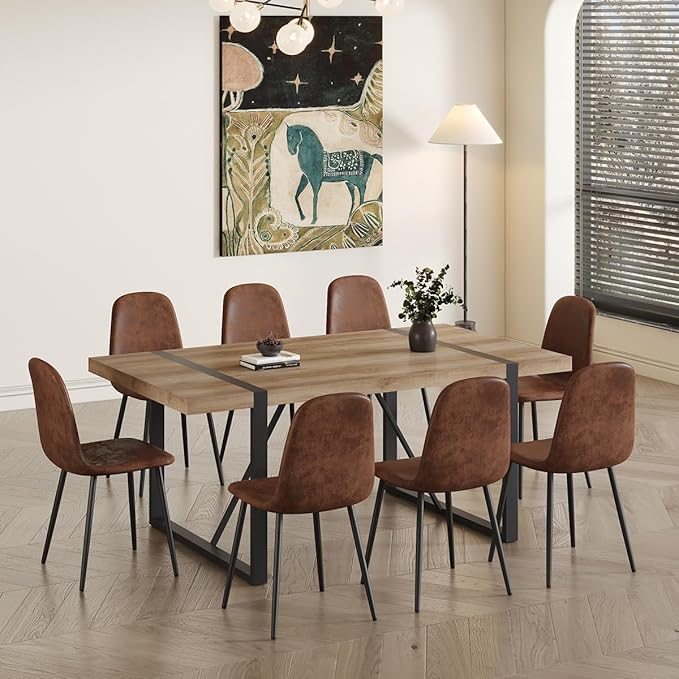 Dining Table Set for 8,Dining Room Table Set for 8,71'' Kitchen Table and Suede Nap Fabic Chairs Set of 8,8 Chair Dining Table Set for Kitchen Dining Room