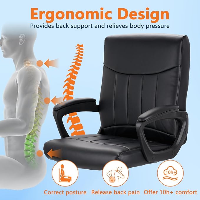 CLATINA Mid Back Leather Office Executive Chair with Lumbar Support and Padded Armrestes Swivel Adjustable Ergonomic Design for Home Computer Desk 2 Pack