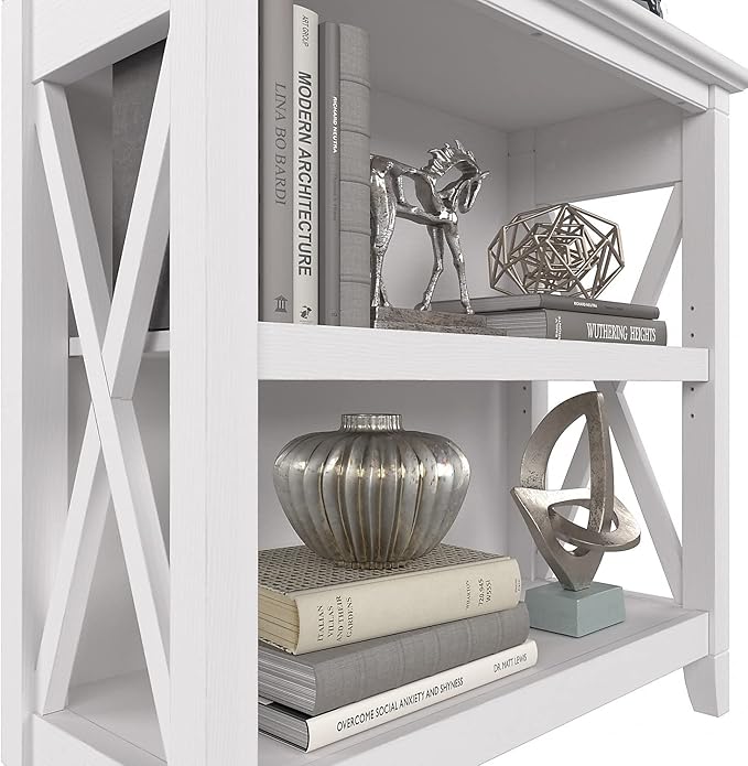 Bush Furniture Key West Small 2 Shelf Bookcase in Pure White Oak, Compact Home Organizer, Vertical Storage Solution, Bookshelf for Office or Living Room