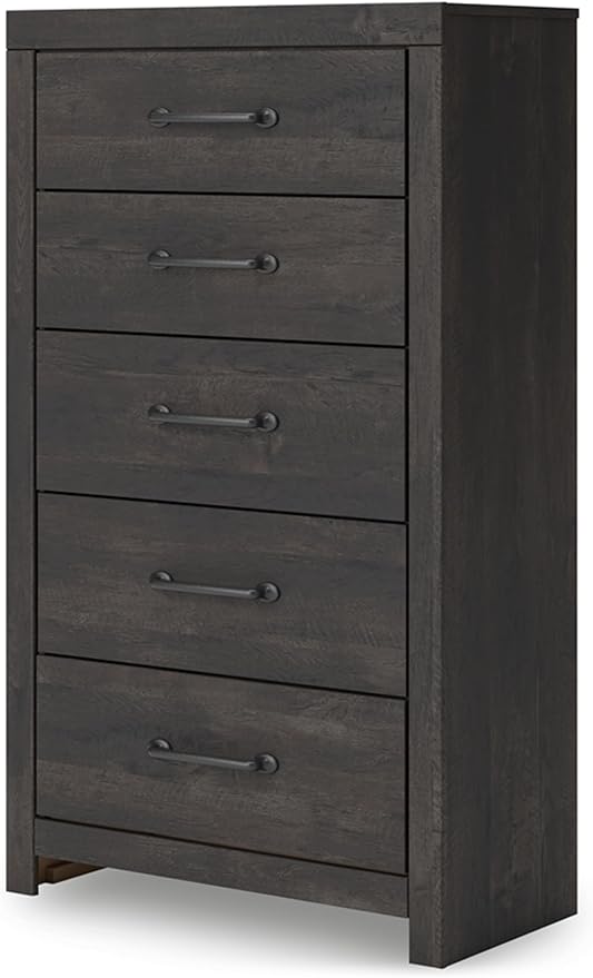 Signature Design by Ashley Delmorta Rustic 5-Drawer Chest of Drawers with Safety Stop, Gray