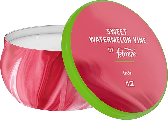 Febreze Scented Candle, Sweet Watermelon Vine Scent, 11 oz 4 Wick Candle, Single Pack