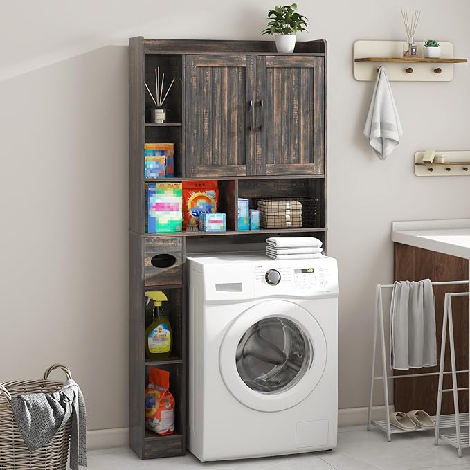 Vabches Over The Toilet Storage Cabinet, Farmhouse Storage Cabinet Over Toilet with Barn Door,Home Space-Saving Toilet Rack, for Bathroom, Restroom, Laundry