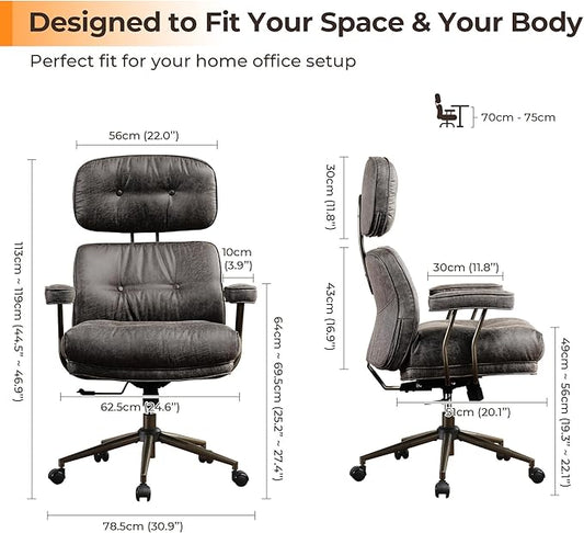 Ergonomic Office Chair Comfy with Lumbar Support, High Back Suede Leather Rolling Executive Desk Chair for Home Office & Gaming,360° Swivel, 300lbs (Grey)