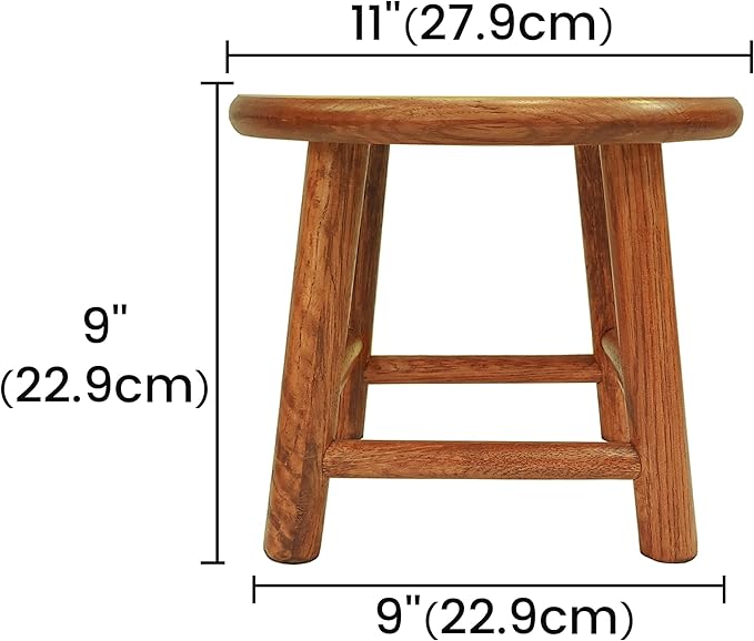 CONSDAN 9-Inch Round Step Stool for Adults & Kids, USA Grown Solid Oak Hardwood Ottoman, Sturdy Small Foot Stool for Kitchen, Bedside, Nursery, Shoe Changing, Plant Stand, Fully Assembled (Chocolate)