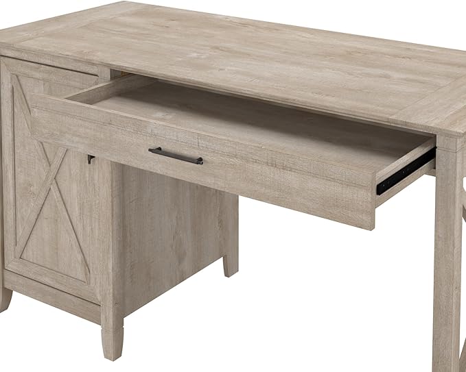 Bush Furniture Key West Computer Desk with Storage | Farmhouse PC Table for Home Office in Washed Gray | 54W x 24D