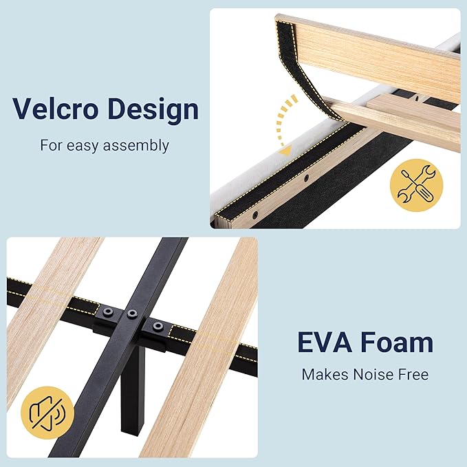 Allewie Twin Size Platform Bed Frame with Velvet Upholstered Headboard and Wooden Slats Support, Fully Upholstered Mattress Foundation/No Box Spring Needed/Easy Assembly, White