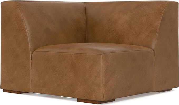 SIMPLIHOME Rex U-Shaped Sectional Modular Sofa in Full-Grain Genuine Leather, Caramel Brown, 144-inches Wide, Handcrafted Modern-Style Large Leather Couch for Living Room