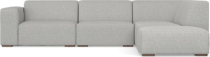 SIMPLIHOME Rex Right Corner Sectional Modular Sofa and Ottoman Set in 100% Recycled Polyester Tightly Woven Performance Fabric, Pale Grey, 116-inch-wide L-Shaped Sofa and 34-inch-Wide Ottoman