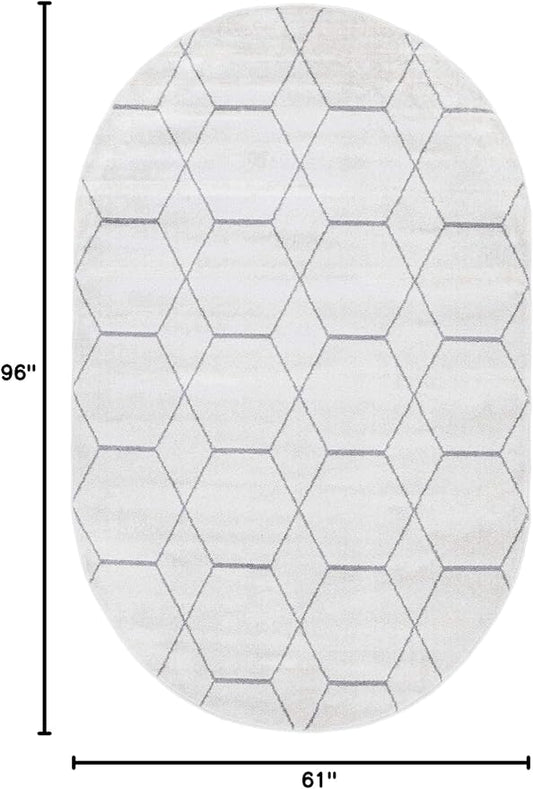 Unique Loom Trellis Frieze Collection Area Rug - Geometric (5' x 8' Oval, Ivory/ Gray)