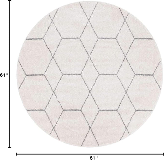 Unique Loom Trellis Frieze Collection Area Rug - Geometric (5' 1" Round Ivory/Gray)