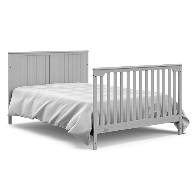 Graco Hadley 5-in-1 Convertible Crib & Changer (Pebble Gray) – GREENGUARD Gold Certified, Fits Standard Crib Mattress, Converts to Toddler Bed and Full Bed, 4 Adjustable Mattress Heights