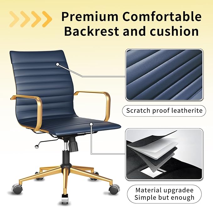 Chair, Desk Computer Chair ,with Armrests ,Ergonomic Office Chair for Home and Office, 17.32 x 22.83 x 35.43 inches, Multiple Colors (Gold Navy)