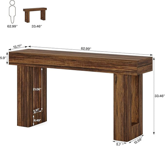 Tribesigns Farmhouse Console Table, 63-Inch Long Narrow Sofa Table Behind The Couch, Wooden Rectangular Entryway Table for Entrance, Hallway, Living Room, Rustic Brown (Rustic Brown)