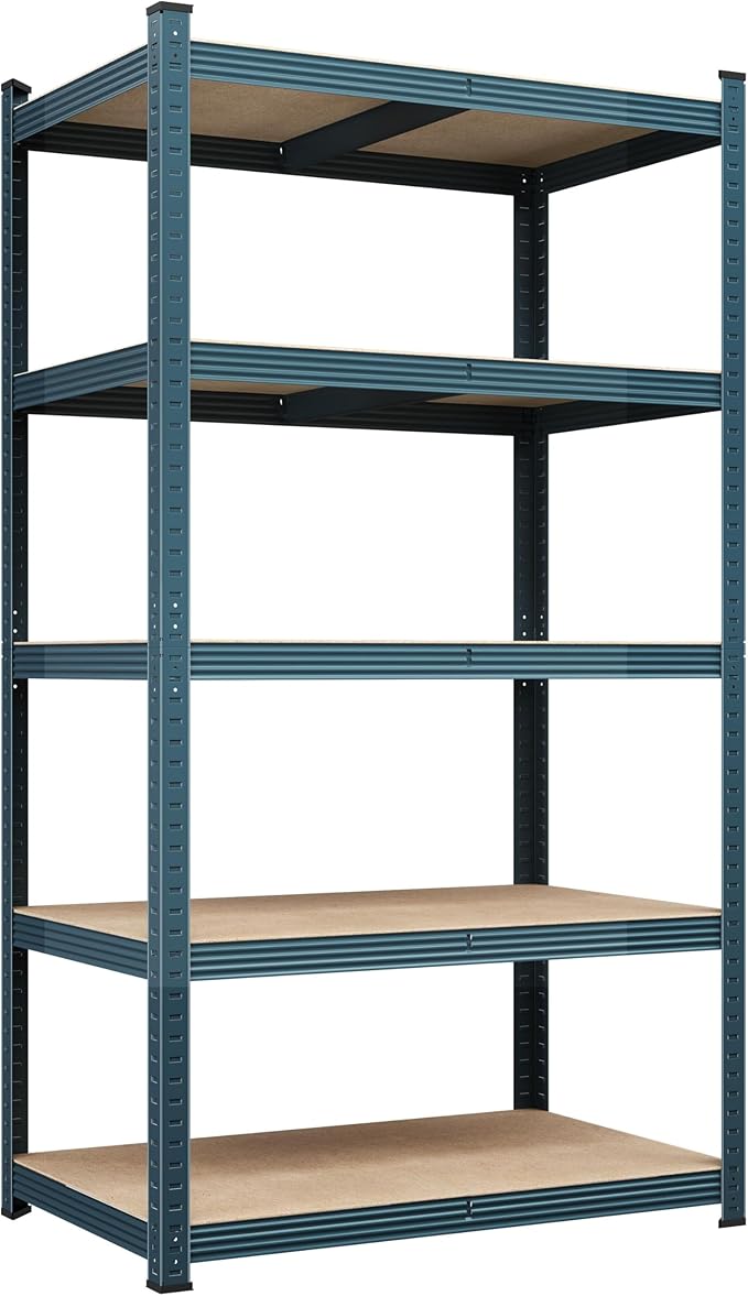 Yaheetech Storage Shelves 5 Tier Garage Shelving Adjustable Utility Rack Industrial Shelves for Warehouse Pantry, 35.5" L × 16″W × 71″H - Neptune Blue