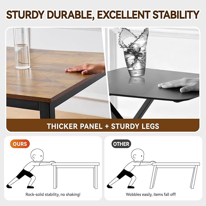 Computer Desk with Drawer, 63 Inch Large Home Office Work Desks, Modern Writing Study PC Desk Gaming Table for Bedroom Home, Stable Thick Metal Legs Frame Support (Rustic Brown)