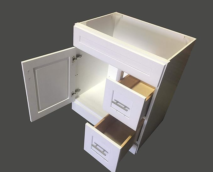 New White Shaker Single-sink Bathroom Vanity Base Cabinet 30" Wide x 21" Deep WS-V3021DLR