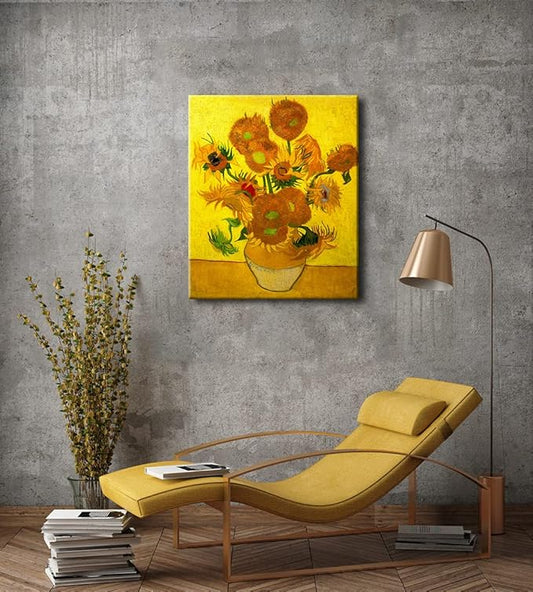 Wieco Art Large Modern Abstract Flowers Giclee Canvas Prints Artwork Vase with Fifteen Sunflowers by Van Gogh Oil Paintings Reproduction Pictures on Canvas Wall Art
