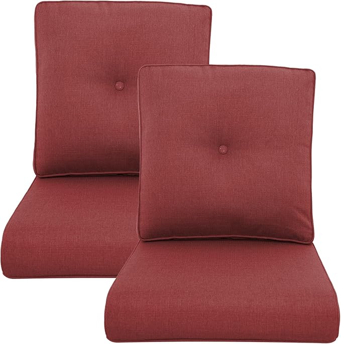 Outdoor Wicker Chair Cushions 2 Packs - Outside High Back Thick Water-Resistant Cushion 22x24 with Zipper Cover for Patio Glider Rocking Chairs Loveseat Couch – Red/Buckle