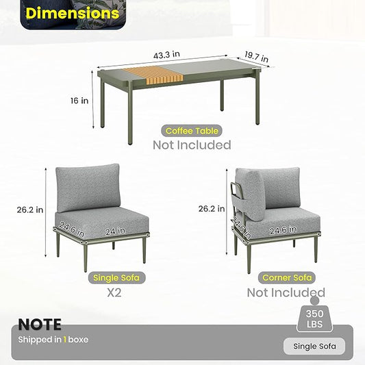 Sundale Outdoor 2 Pieces Patio Furniture Set, Metal Outdoor Sectional Sofa with 6 Inch Olefin Cushion, All-Weather Modern Outdoor Conversation Sets