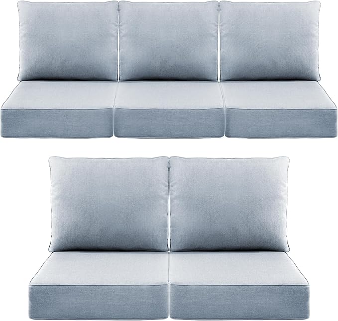 Luxury 6" Outdoor Cushions for Patio Furniture, 24x24x6" Thick Seat Cushion Set of 5, Fade Resistant Couch Chair Replacement Cushions High Density Wicker Chair Cushion w/ Removable Cover Baby Blue
