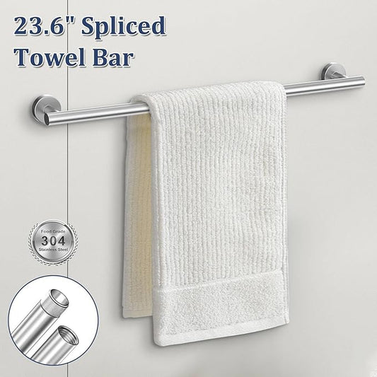 5 Pieces Bathroom Hardware Set Brushed Nickel Towel Bar Set Round Towel Holder Set Upgraded Paper Towel Holder with Shelf Stainless Steel Wall Mounted,23.6 Inch