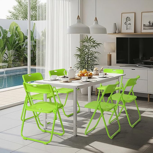 Karl home 6 Pcs Folding Chair, 300LBS Lightweight Foldable Plastic Chair, Reinforced Metal Frame Easy to Fold & Store for Indoor & Outdoor, Wedding, Party, Meeting Room, Patio and Garden, Green