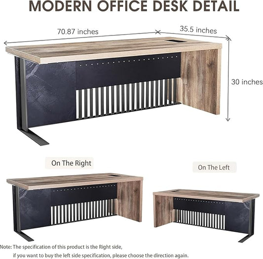 70.87 Inch Modern Executive Office Desk, Computer Writing Desk for Home Office, Business Furniture Workstation Stainless Steels Sturdy Frame 1.97IN Thick Desktop(Right, 70.87×35.5×30 in)