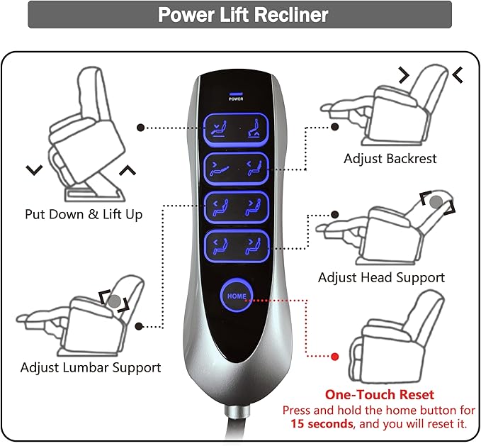 4 OKIN Motor Power Lay Flat Lift Recliner Chair for Elderly Adults Extra Large Recliners with Massage Heat, Adjustable Head-Back-Lumbar-Leg-Support, Extended Footrest, 2 Cup Holders