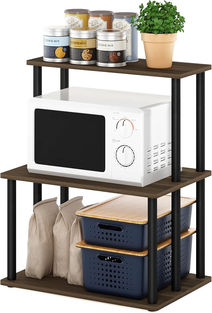 Furinno Turn-N-Tube 3-Tier Toolless Kitchen Storage Shelf, Columbia Walnut/Black