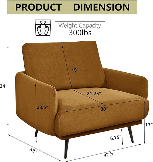 Oversized Accent Chair for Living Room Chairs Reading Arm Chair Comfy Modern Single Sofa Side Chairs with Metal Legs & Soft Cushion for Bedroom, Waiting Room (Velvet Brownish, Set of 1)
