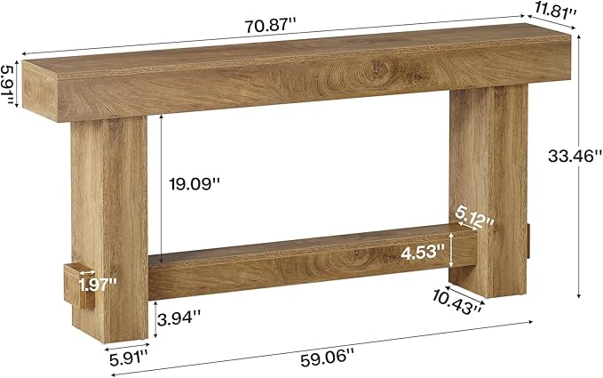 Tribesigns 70.9" Entryway Console Table, Extra Long Wooden Farmhouse Sofa Table Behind Couch, Modern Rustic Foyer Stand with Thick Legs for Hallway, Living Room, Wood Grain Finish