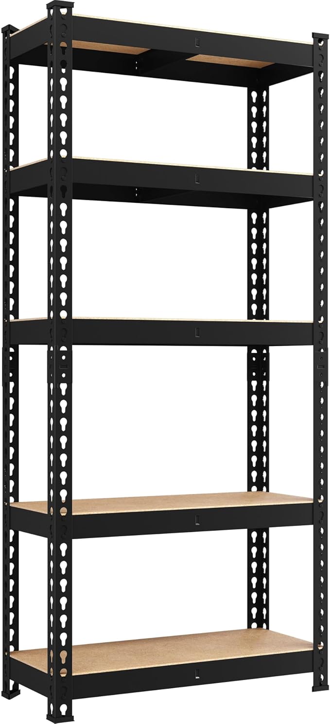 Yaheetech Storage Shelves 5 Tier Garage Shelving Heavy Duty Garage Shelves Adjustable Metal Shelving Unit Utility Rack Industrial Shelving for Warehouse Pantry Closet, 27.5" W x 12" D x 60" H, Black