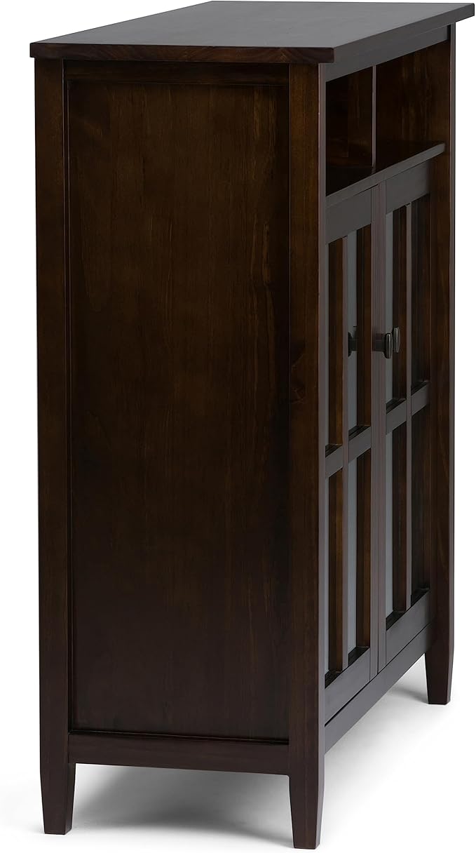 SIMPLIHOME Warm Shaker SOLID WOOD 39 inch Wide Transitional Medium Storage Media Cabinet in Tobacco Brown for the Living Room, Entryway and Family Room
