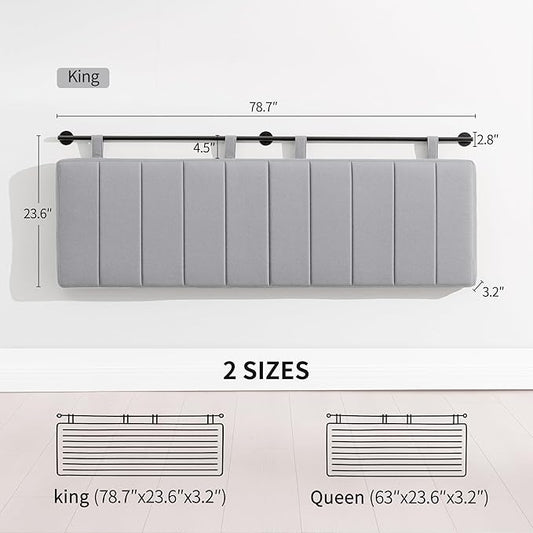 UEV King Headboard Only, Wall Mounted Hanging Upholstered Bed Head Board, Modern Vertical Channel Design of Fine Linen, Elegant Grey Fluted Headboard for Bedroom (Grey, King Size)