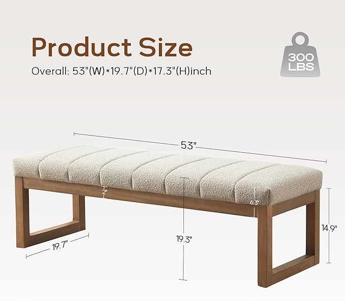 52.7" Bedroom Bench for End of Bed, Modern Upholstered Teddy Fabric Entryway Bench & Dining Bench, Footrest Stool Bench with Solid Wood Frame for Bedroom, Living Room (Camel)