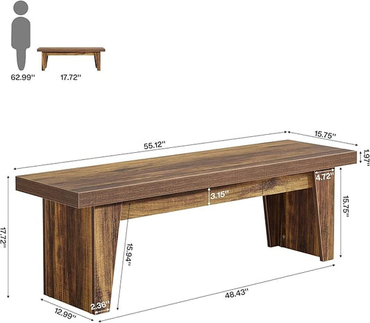Tribesigns 55" Wooden Entryway Bench, Farmhouse Long Entry Seat, Indoor End of Bed Stool with Storage Capability for Hallway, Living Room, Bedroom, Easy Assembly, Dark Brown