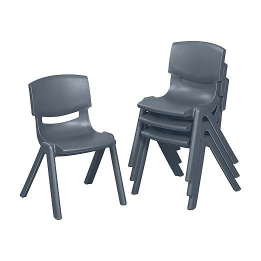 ECR4Kids 12in Plastic School Stack Chair, Classroom Furniture, Grey, 4-Pack