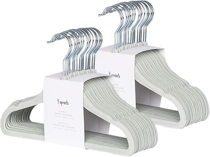 3 Sprouts Velvet Baby Hangers - Non-Slip Hanger for Infant, Toddler, Baby Clothes - Closet Kids Hangers with Slim Design, Nordic Colors, Pack of 30 - Green